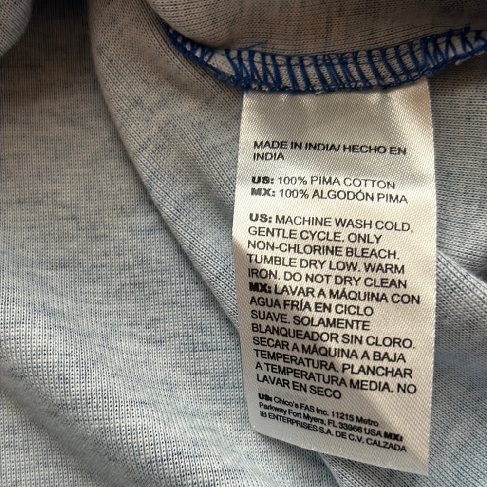 Chico's Royal Blue V-Neck Top with White Floral Design - Picture 7 of 9